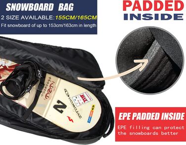 Чохол для сноуборду MERALIAN для подорожей літаком, 165 см, чорний/синій. Зберігає сноуборд, черевики, одяг, шолом та спорядження.