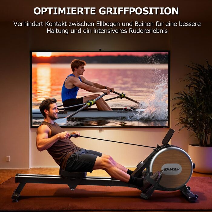 DMASUN Ручний тренажер для дому з магнітним опором, подвійними направляючими, підключенням до APP, 16 рівнів опору, LCD-дисплеєм, для кардіотренувань, до 160 кг, 32-рівнева електрична настройка (мережевий адаптер), дизайн під дерево