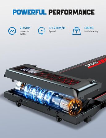 Біговий тренажер RAOO MIN для дому, 1-12 км/год, двигун 2.25HP, складаний, з пультом та LED-дисплеєм, підставка для телефону. Чорний