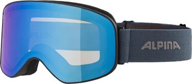 ALPINA SLOPE Q-LITE — дзеркальна OTG лижна маска для дорослих з посиленим контрастом, 100% UV-захист, чорна/синя, матова