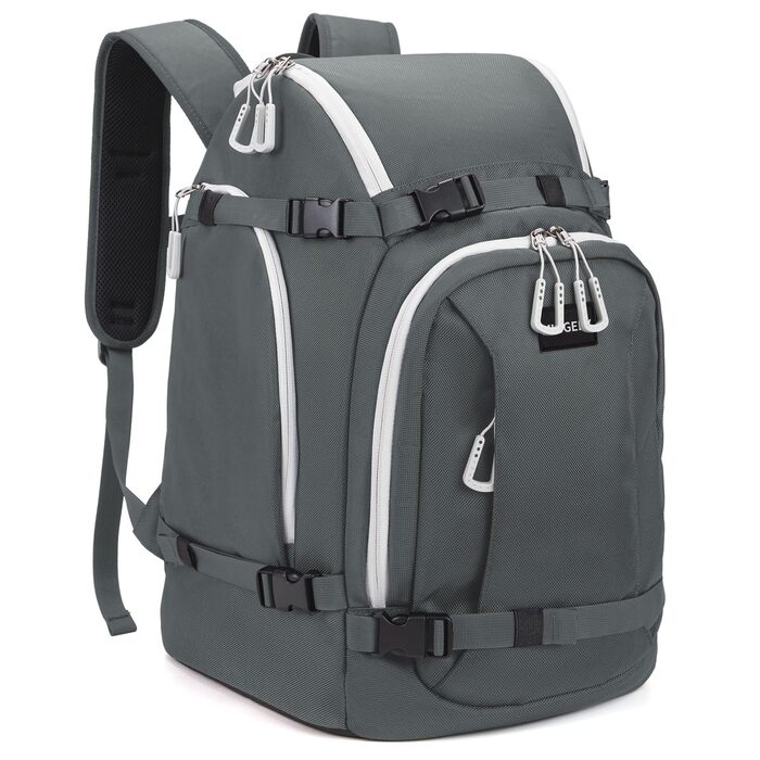 Рюкзак для лиж та сноуборду 50L з кишенями для черевиків, шолома, окулярів, рукавичок та аксесуарів, сірий