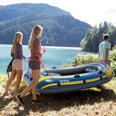 Надувний човен Intex Challenger 3: комплект з 3 шт., 295x137x43 см, блакитний/жовтий, для одного