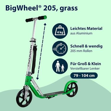 Самокат HUDORA BigWheel 205 алюмінієвий, міський, складаний, для дітей і дорослих до 100 кг, з підніжкою