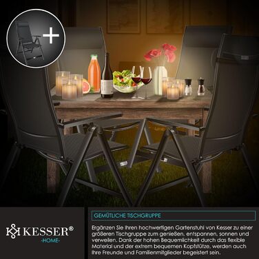 Крісло садове KESSER® з високою спинкою та підлокітниками, алюмінієве, складне, з подушкою та чохлом, для кемпінгу, регульована спинка, дихаючий матеріал, вологостійке, чорне, 1 шт.