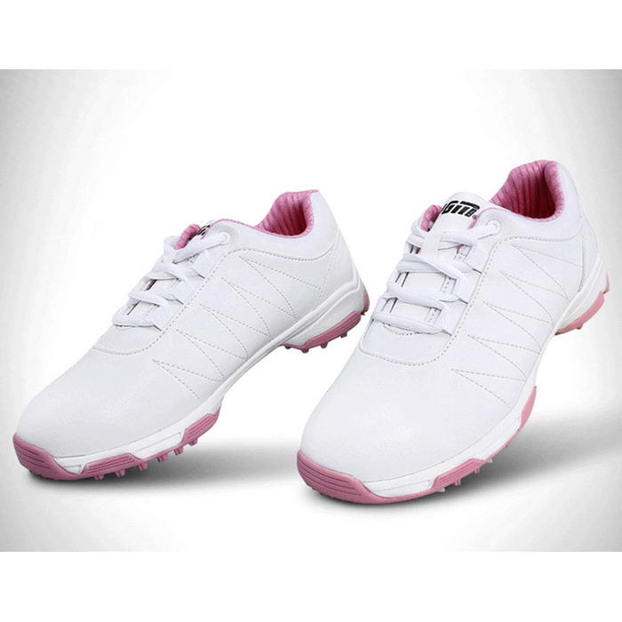 Жіночі гольф-туфлі PGM з шипами, водонепроникні, білі з рожевою вставкою (35 EU)