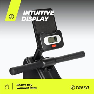 Гребний тренажер TREXO RM100 з магнітним опором, маховик 3,5 кг, стабільна конструкція, ергометр, чорний