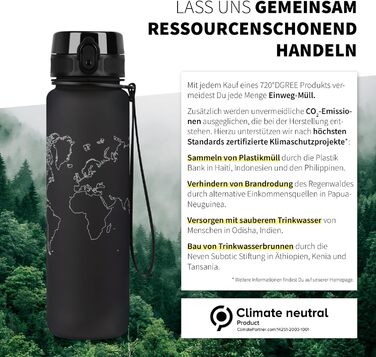 Пляшка для води 720°DGREE uberBottle 1л з ситечком, тритановий, герметичний, легкий, BPA-free, для спорту, фітнесу, велосипеда, університету, чорний Onyx Black, Softtouch
