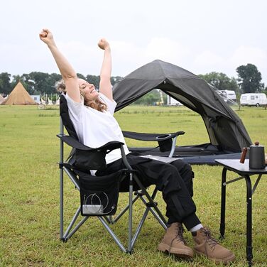Крісло для кемпінгу KingCamp XXL, 205 кг, чорне, з підлокітниками, регульованою спинкою, кишенею для напоїв та сумкою-холодильником