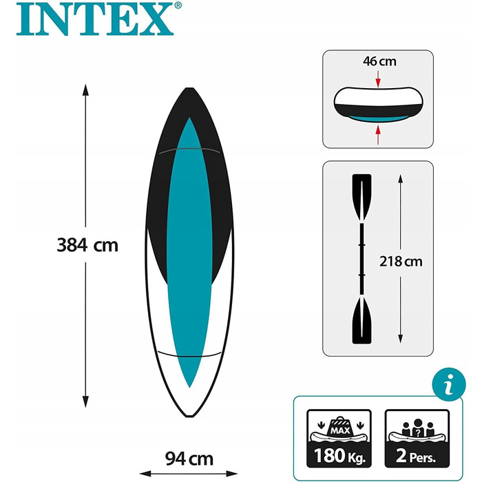 Надувний каяк Intex Excursion PRO K2 з комплектом весел, сидінь та насосом