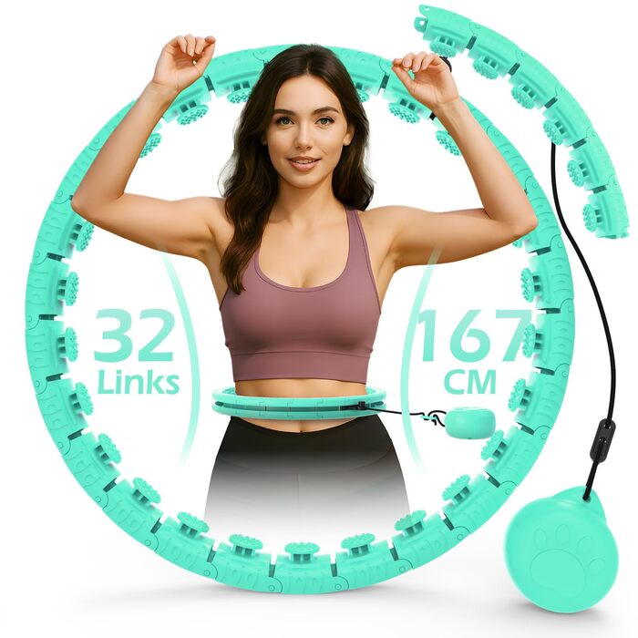 Розусний обруч для схуднення з вантажем (24 вузли, 77-132 см) Hula Hoop для дорослих та початківців, світло-блакитний