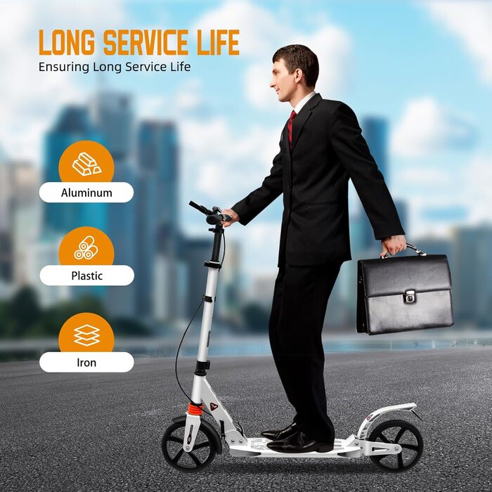 Скутер дорослий, складний, з регулюванням висоти, з поліуретановими колесами, для міста, для дівчаток та хлопчиків, підходить для ваги до 100 кг