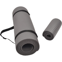 Килимок для йоги BalanceFrom GoYoga+ 1/2 дюйма, високої щільності, проти розривів, з ремінцем і підкладкою для колін, сірий