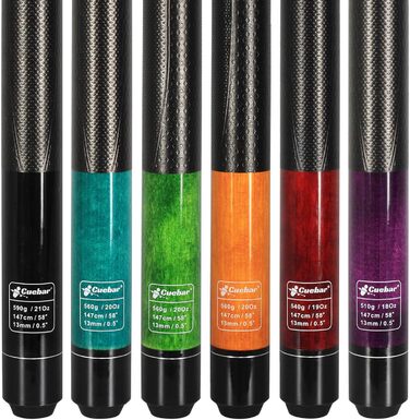 Набір київ для більярду CUEBAR 6 шт. (Lila, Rot, Grün, Blaugrün, Blau, Schwarz), кийки 45.7/50.8 см, 595.3 г, 3D-рукоятка, для чоловіків та жінок