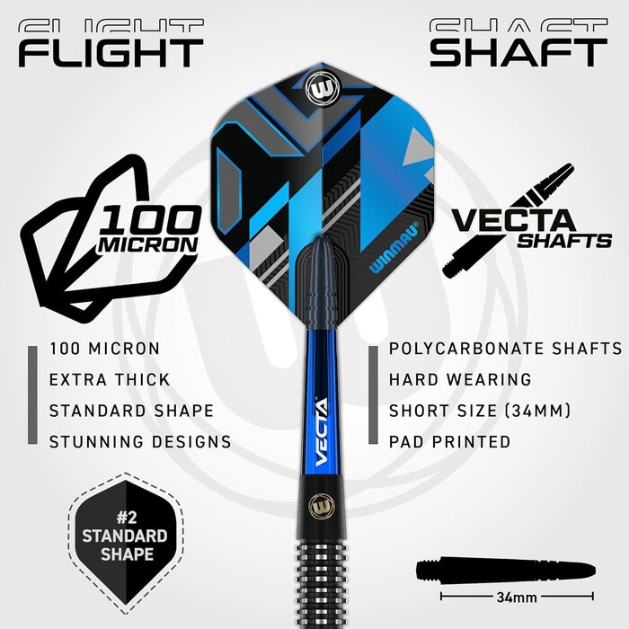 Дартс набір WINMAU Galactics 90% вольфрам, професійний, з наконечниками 18г (м'які), 24г, 26г (сталь), з оперенням та стрижнями