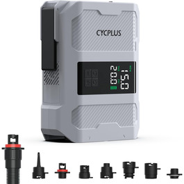 Електрична насосна станція CYCPLUS 20PSI для SUP-дошок, човнів, наметів і матраців – розумна швидка накачка, автоматичне вимкнення, подвійний LED-дисплей, акумуляторна