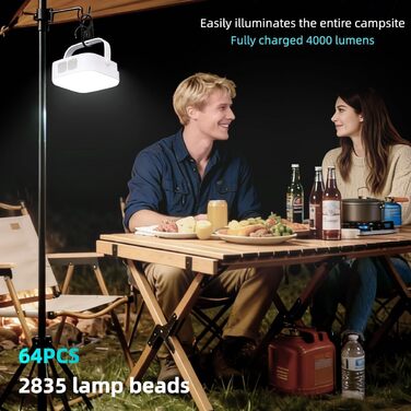 LED кемпінговий ліхтар 4000LM, 2 шт. - перезаряджається, сонячний, водонепроникний, з карабіном, 4 режими, для кемпінгу, читання, туризму, надзвичайних ситуацій