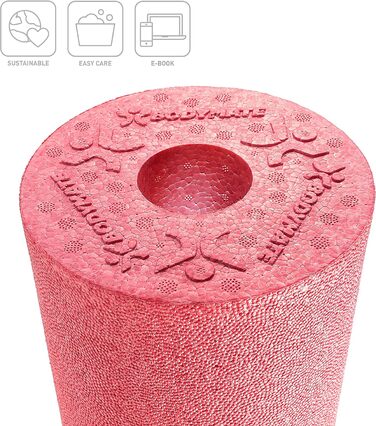BODYMATE Фасціальний ролик стандартний, середньої жорсткості, 45 см, Ø15 см, з безкоштовною електронною книгою, професійний, червоний
