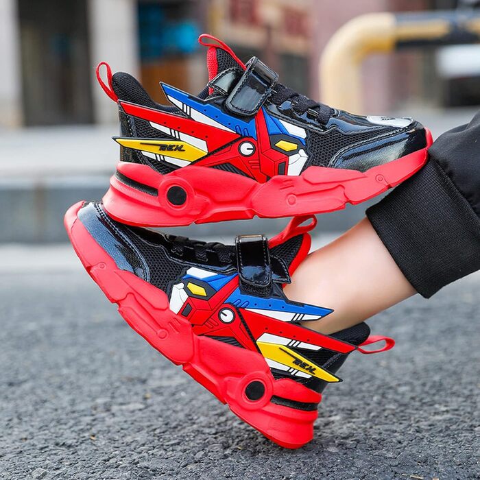 Дитячі кросівки для бігу: легкі спортивні туфлі на липучці для хлопчиків та дівчаток, дихаюча сітка, розмір 27-39, червоні