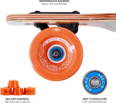 Лонгборд BTFL Drop-Through для дівчат, повний комплект, ABEC 9, круїзер для початківців і досвідчених