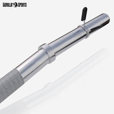 SZ-штанга GORILLA SPORTS 120 см, до 180 кг, 30/31 мм, хромована, з насічками та 2 пружинними замками – вигнута штанга для біцепса, рифлена, неслизька