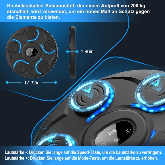 Музична боксерська машина Beatpunch LED з рукавичками. Smart боксерська машина для дому з музикою, для дорослих та дітей. Ідеально для індивідуальних тренувань (black-1)