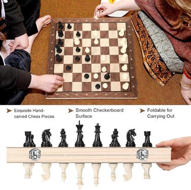 Набір шаховий магнітний 3 в 1 з дерева, шахи та шашки, преміум-якість, 39x39 см