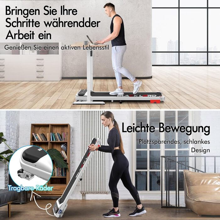 Електричний біговий тренажер BLACK LORD з нахилом 9%, 3.2 PS, 4-в-1 для дому та офісу, 12 програм, динамік, 140 кг, білий