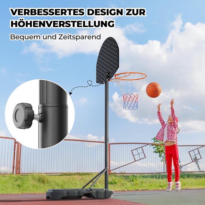 Баскетбольний кошик YOLEO для дітей, регульована висота 1,1-2,1 м, мобільна конструкція, для гри в приміщенні та на вулиці, до 12 років