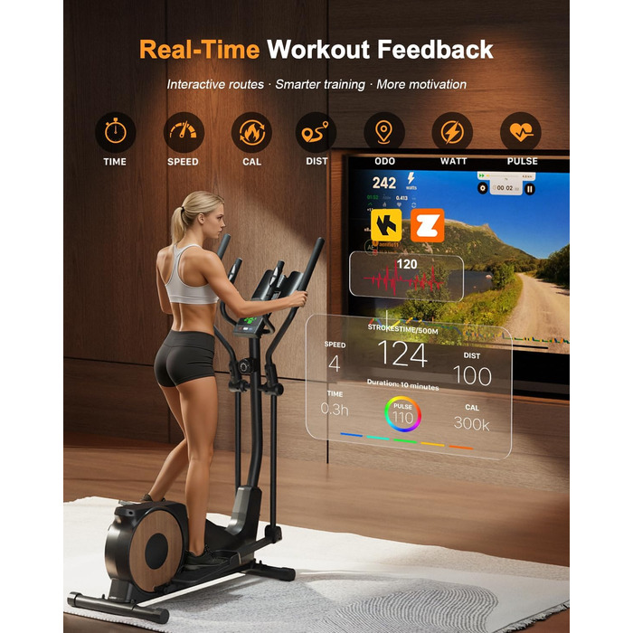 Еліптичний тренажер Aeriflo M100 для дому: маховик 8 кг, підтримка Kinomap, довжина кроку 42 см, пульсометр, магнітна система гальмування, до 150 кг