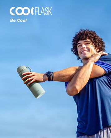 Фляга Coolflask 1,2 л з ізоляцією та трубочкою, нержавіюча сталь, 3 кришки, для спорту та офісу, зберігає холод до 48 годин, тепло до 24 годин, сіро-зелений колір