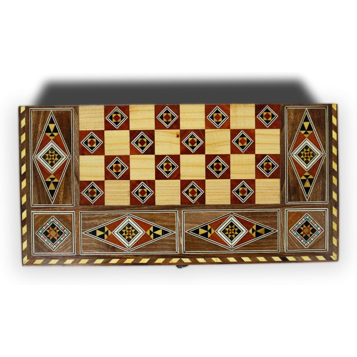 Дерев'яна настільна гра 3 в 1 Backgammon, шахи, дама 30x30 см, ручна робота, інтарсія, комплект із фігурами та фішками