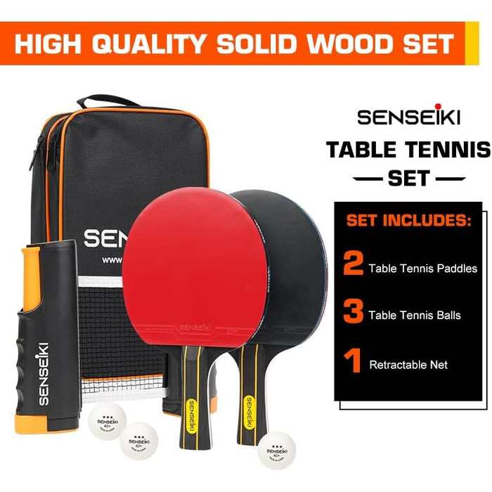 Набір для пінг-понгу: 2 ракетки преміум-класу, 3 тенісні м'ячі, мережа та кейс | Набір для настільного тенісу