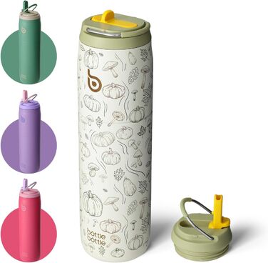 Термос пляшка bottlebottle 946 мл з трубочкою, нержавіюча сталь, подвійні стінки, для спорту, подорожей, BPA-free, гарбузовий колір