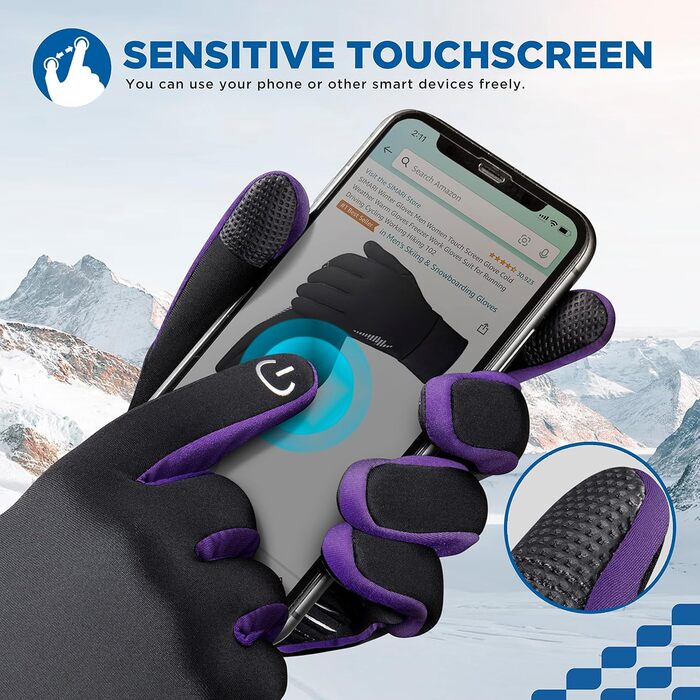 IMARI Зимові терморукавички для чоловіків та жінок з підтримкою сенсорного екрану, велосипедні рукавички з антиковзким покриттям, вітронепроникні для холодної погоди, для водіння, їзди на велосипеді, катання на лижах, роботи та активного відпочинку на вулиці MRG102 (102-BlackPurple, XL)