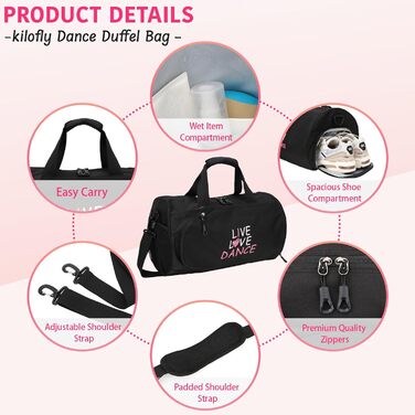 Спортивна сумка-дафл Kilofly для дівчаток: сумка для балету, танців та гімнастики, дорожня сумка на плече S1