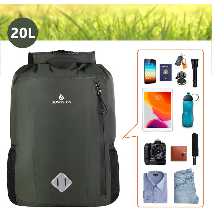 Водонепроникний рюкзак Dry Bag 20L, IPX8, з кишенею для телефону, для плавання, каякінгу, рафтингу, кемпінгу (Зелений)