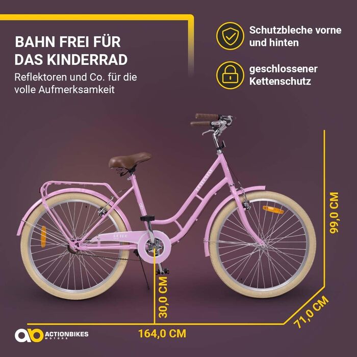 Дитяче велосипед Actionbikes 16/18/20/24 дюймів: V-Brake гальма, захист від бруду, для дівчаток та хлопчиків (Retrostar)