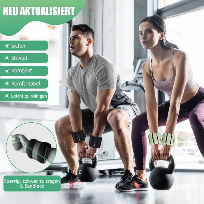 Важкі манжети BECOJADDE для ніг та рук, 0.45 кг / 0.9 кг (комплект 2 шт.) для бігу, кардіо та силових тренувань. Зелені, 0.9 кг пара (0.45 кг кожна).
