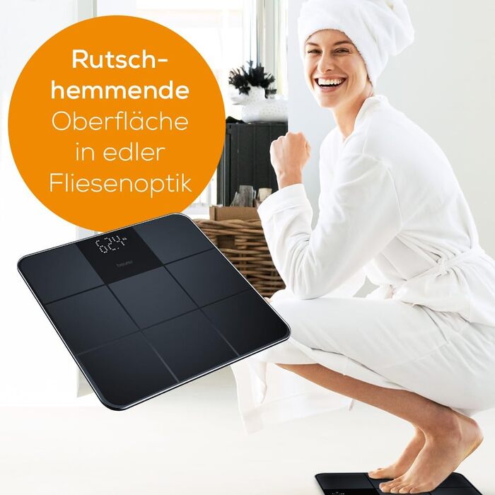 Beurer GS 235 електронна скляна вага для людей з Magic-Display, антиковзка матова поверхня під плитку, автоматичне вмикання/вимикання, чорна