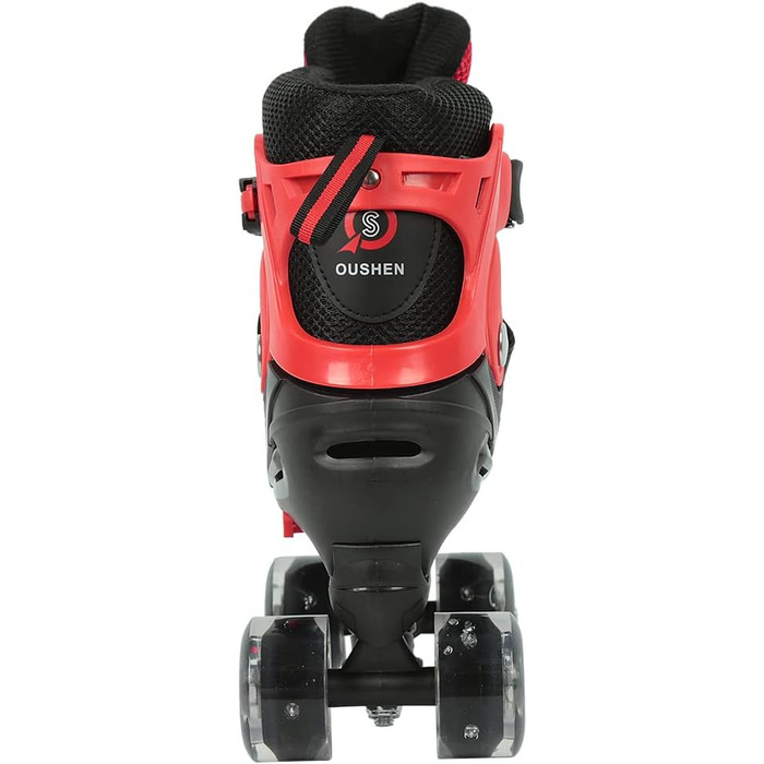 Інлайнери (ролики) для дітей та дорослих, розмір M, з великими колесами 76 мм, регульовані, світлодіодні, червоно-чорні