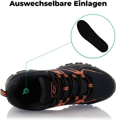 Черевики для піших прогулянок для жінок та чоловіків, трекінгові черевики, дихаючі, чорно-зелені (37 EU, темно-синьо-помаранчеві)