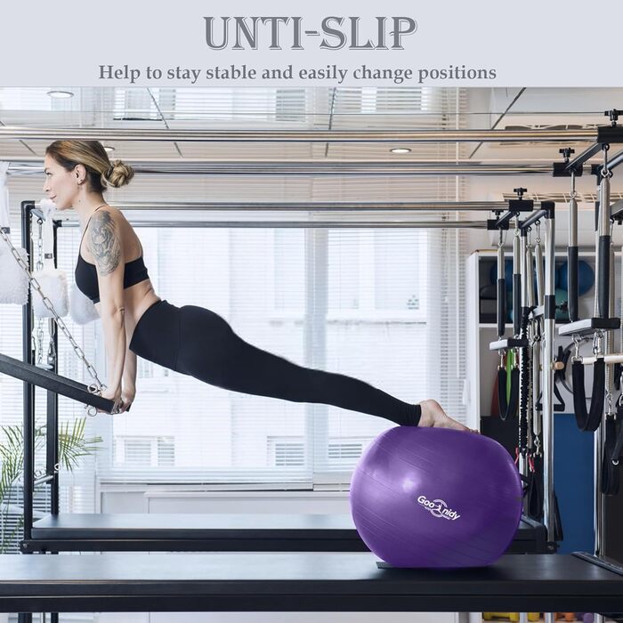 Великий фітнес-м'яч для гімнастики з захистом від розриву, 58-65 см, фіолетовий