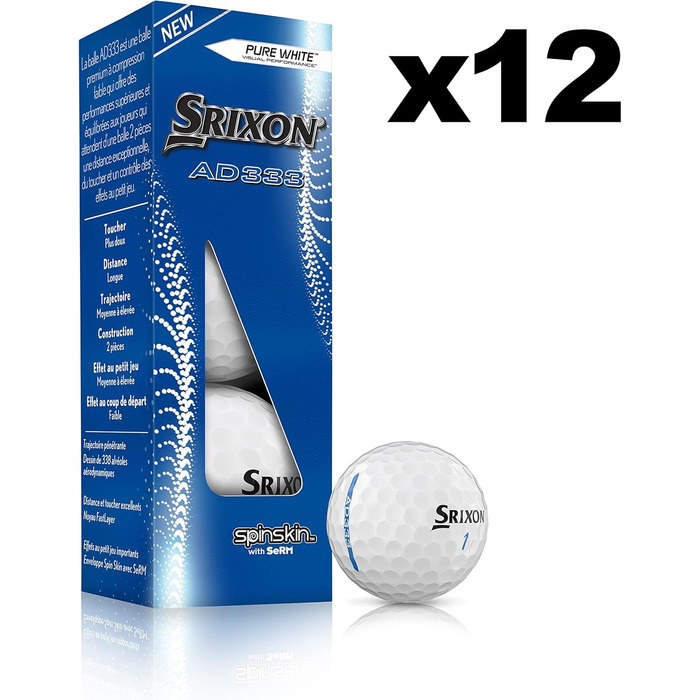 Гольф-м'ячі Srixon AD333 для чоловіків, білі, 12 шт.