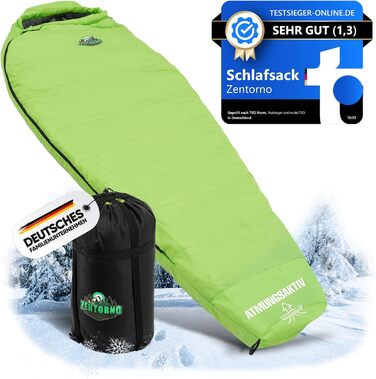 Сплячий мішок Zentorno® Winter -10°C | Дихаючий та водовідштовхуючий | 3-4 сезони | Ультралегкий, компактний | Сплячий мішок для кемпінгу | Миючий мумієподібний спальний мішок для дорослих, зелений