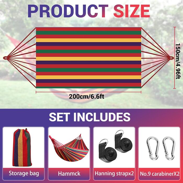 Гамак для кемпінгу NXPZ Outdoor, 200x150 см, подвійний, 250 кг, з сумкою, ременями та карабінами, для відпочинку на природі, вдома, на балконі