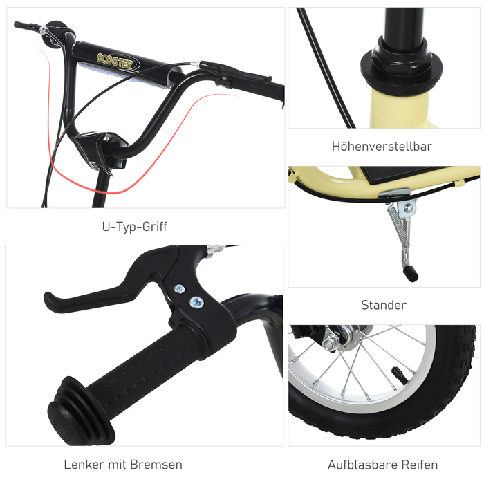 Дитячі самокати HOMCOM від 5 років, самокат Kick Scooter City Scooter з 12 дюймовими пневматичними шинами та гумовим кікбордом для безпечної їзди