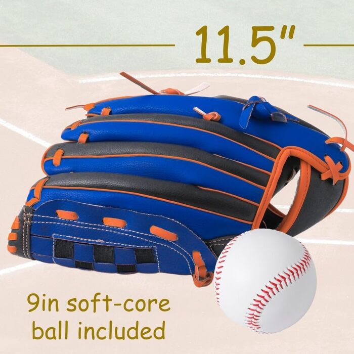 Рукавичка для бейсболу Urby для лівшів, дитяча та юнацька, 11.5 дюймів (7-11 років), чорно-синя
