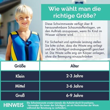 Дитячий жилет для плавання Limmys - безпечний та зручний, CE-сертифікований, з регулюванням плавучості, з сумкою, колір: кобальтово-синій