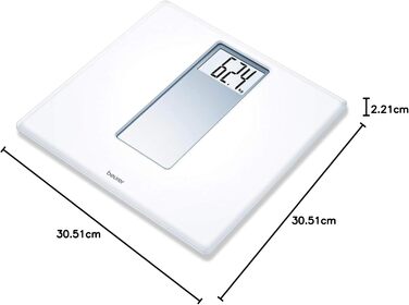Ваги підлогові Beurer PS 160 з LCD-дисплеєм, великі цифри 4,7 см, вантажопідйомність 180 кг, білий ретро-дизайн