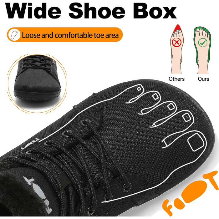 Водонепроникні черевики-сліпони для ходьби Barfuß: жіночі та чоловічі, широкі, для осені/зими, з підкладкою, Zero Drop, підошва Solhe, фітнес, чорні (45 EU)